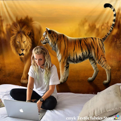 lion tapestry African grassland animals Cartoonwall hanging beach towel thin polyester blanket yoga