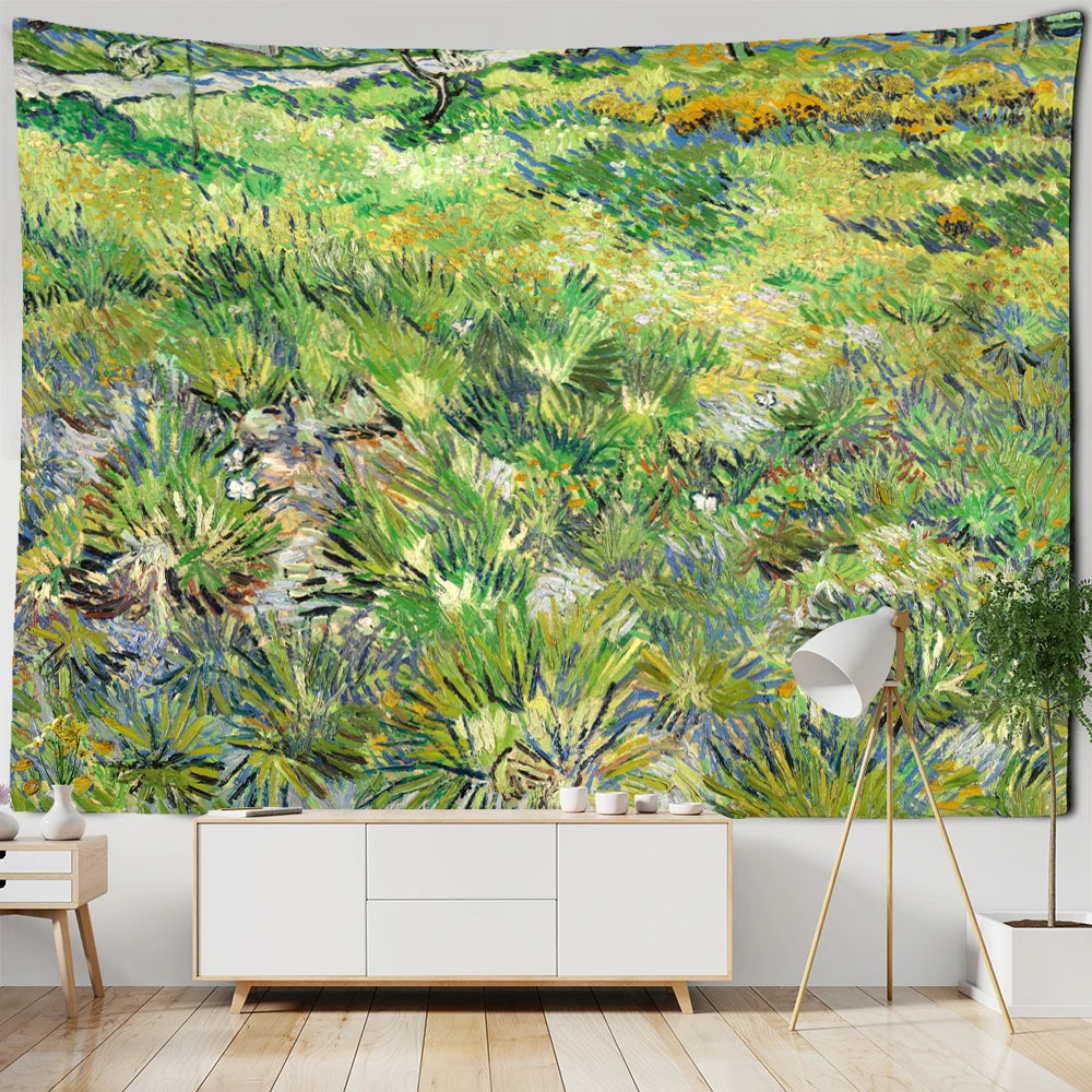 Idyllic Scenery Van Gogh Oil Painting Tapestry Wall Hanging Bohemian Simple Home Art Aesthetic Room Decor