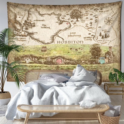 Retro Mountain Forest Map Tapestry Wall Hanging