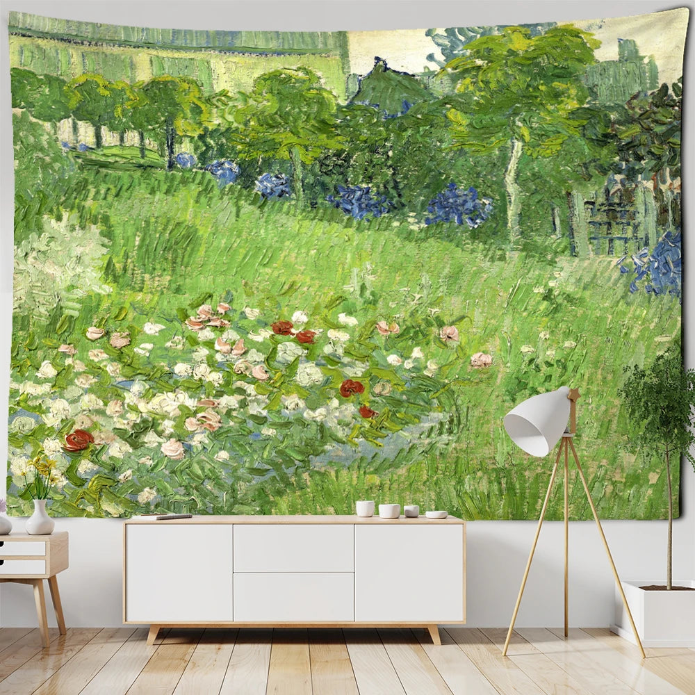 Idyllic Scenery Van Gogh Oil Painting Tapestry Wall Hanging Bohemian Simple Home Art Aesthetic Room Decor